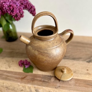 Jarro de óleo vintage francês em grés com tampa – Cerâmica Digoin Grès – Peça provençal de meados do século XX