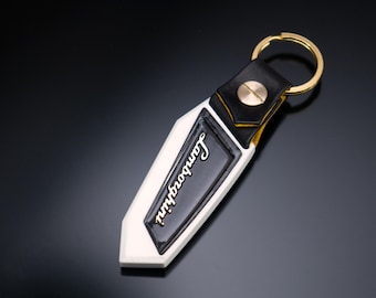 White Lamborghini keychain, g10, aluminum, carbon fiber, bronze lettering, Leather, Urus, Aventador, Huracan, murcielago, Gallardo, Countach