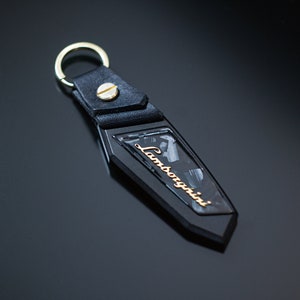 Black Lamborghini keychain, Anodized aluminum, carbon fiber, Leather, Urus, Aventador, Huracan, murcielago, Gallardo, Countach