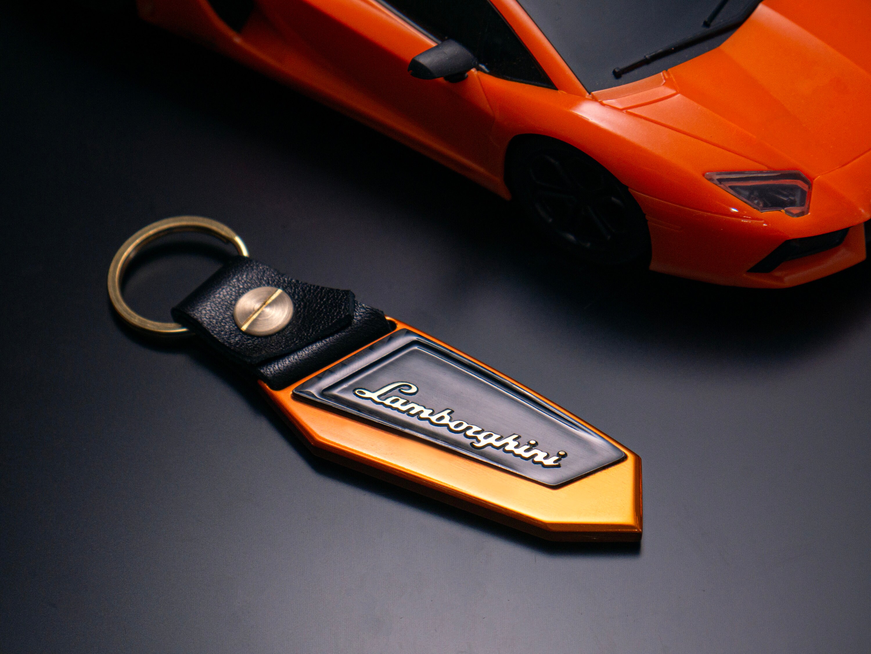 Lamborghini Keychain, Anodized Aluminum, Carbon Fiber, Bronze Lettering ...