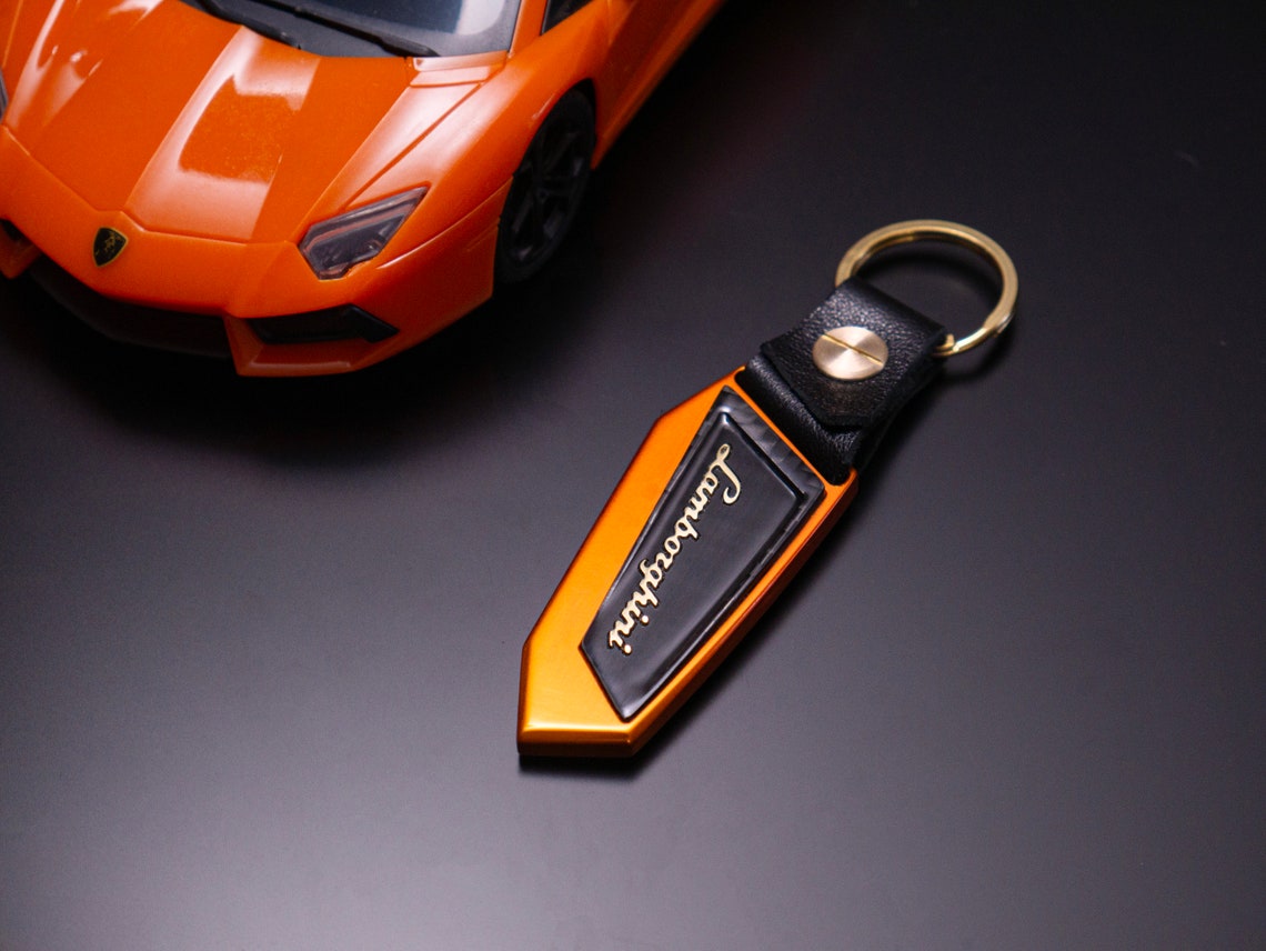 Lamborghini Keychain, Anodized Aluminum, Carbon Fiber, Bronze Lettering ...