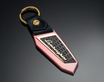 Bespoke Aluminum Lamborghini Keychain The Avantador Precision Key Fob in Matte Rose & Hex-Carbon Custom High-End Automotive Accessory