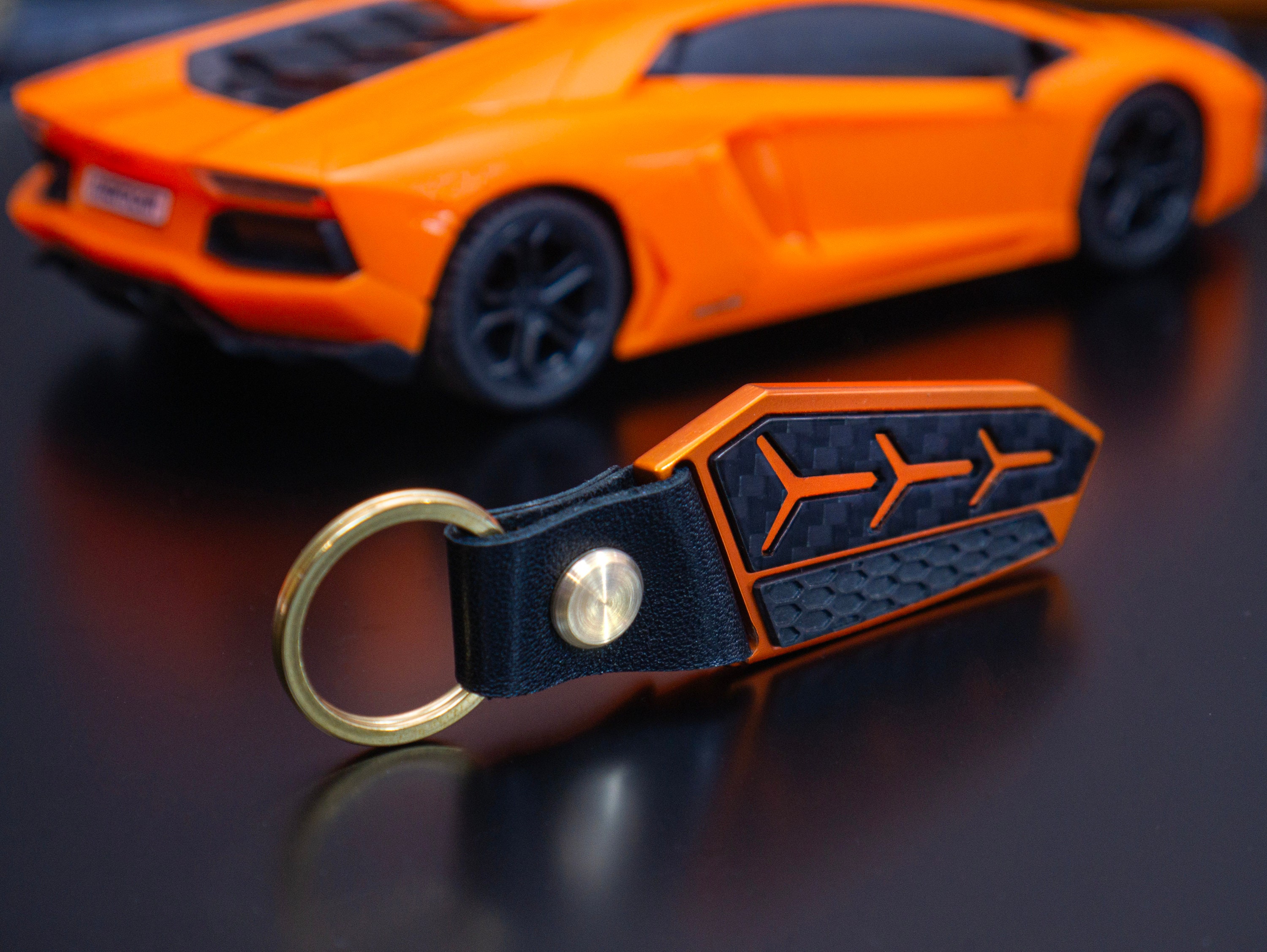 Lamborghini Keychain, Anodized Aluminum, Carbon Fiber, Bronze Lettering ...