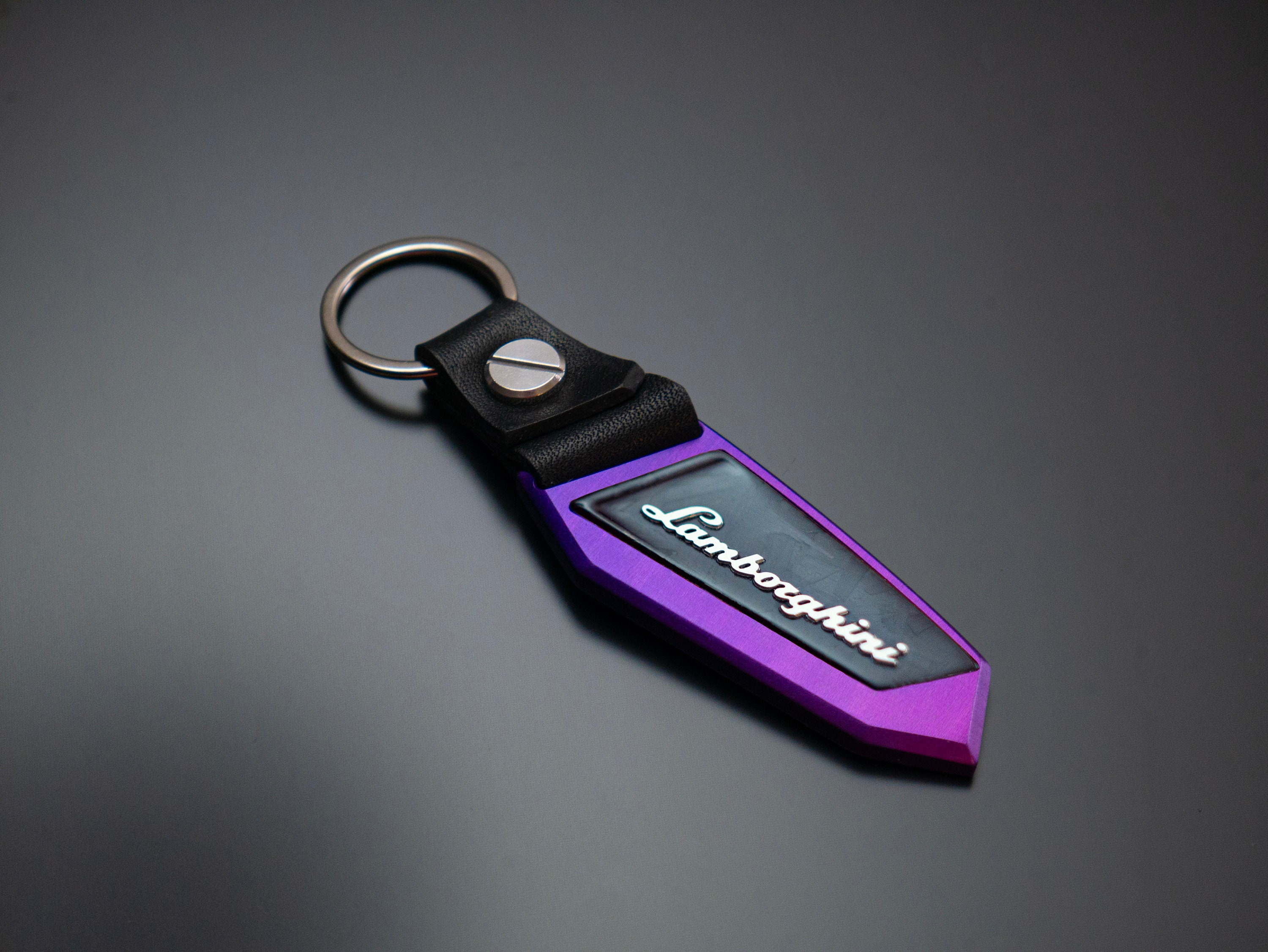 Purple Lamborghinii Keychain, Anodized Aluminum, Carbon Fiber, Leather ...
