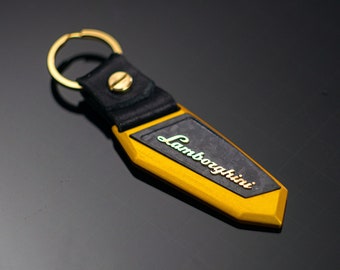 Lamborghini keychain, Anodized aluminum, carbon fiber, bronze lettering, Leather, Urus, Aventador, Huracan, murcielago, Gallardo, Countach