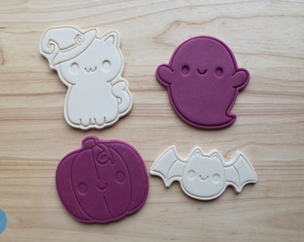 Kawaii Halloween (2.5 inches version) | Pumpkin, Kitten, Bat, Ghost, Spooky Cookie Cutters and Embossers, Cake and Fondant Decorates