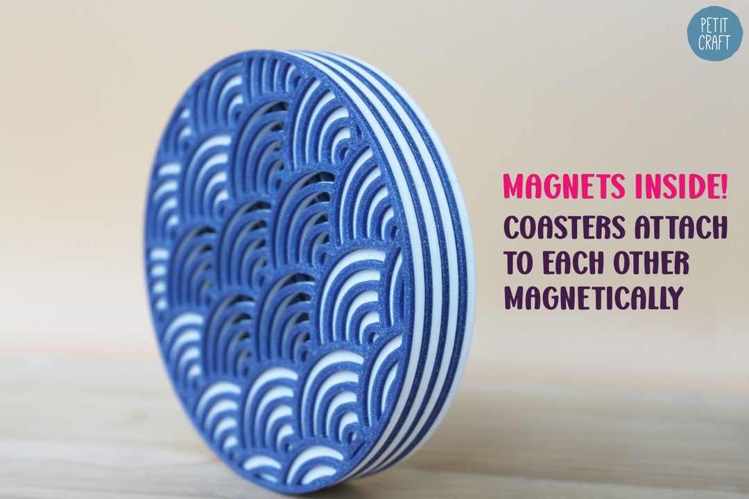 Japanese Waves Coasters - Magnetic | 3D Printed Minimalist Coaster ...