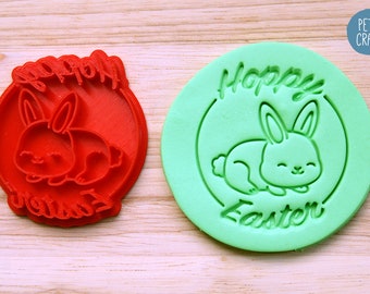 Feliz Pascua / Galleta de conejito de Pascua, sello de fondant y sello para repujado