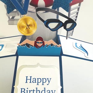 Cartão de felicitações/presente 3D personalizado com tema de natação