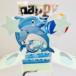 Carte sur le thème des dauphins dans une boîte/carte 3D