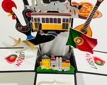 Personalised Lisbon Portugal Themed 3D Greeting/Gift Card