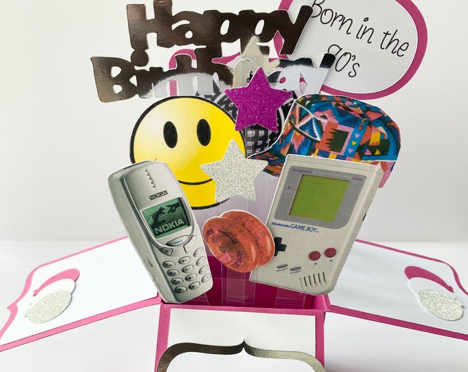 Born in the 90's  themed card in a box/3D card