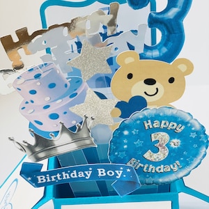 Glückwunschkarte zum 3.Geburtstag für Jungen in einer Pop Up Box