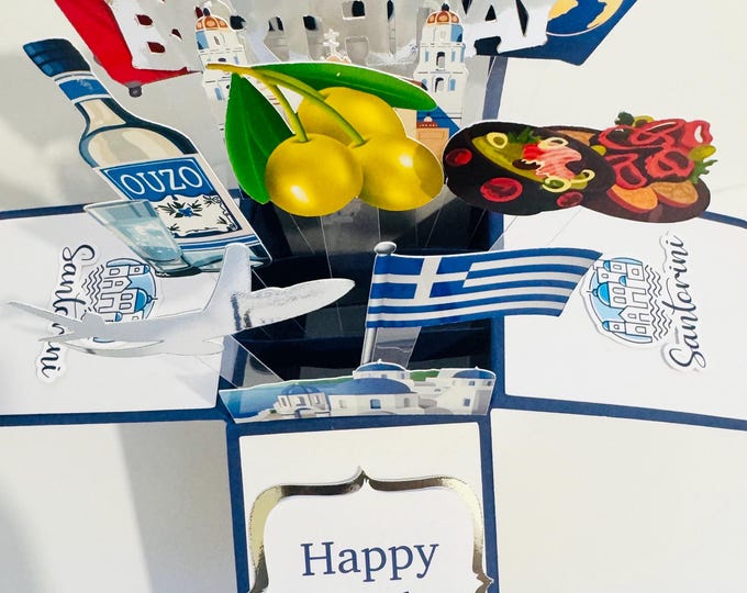 Personalisable Santorini/Greece Themed 3D Greeting/Gift Card