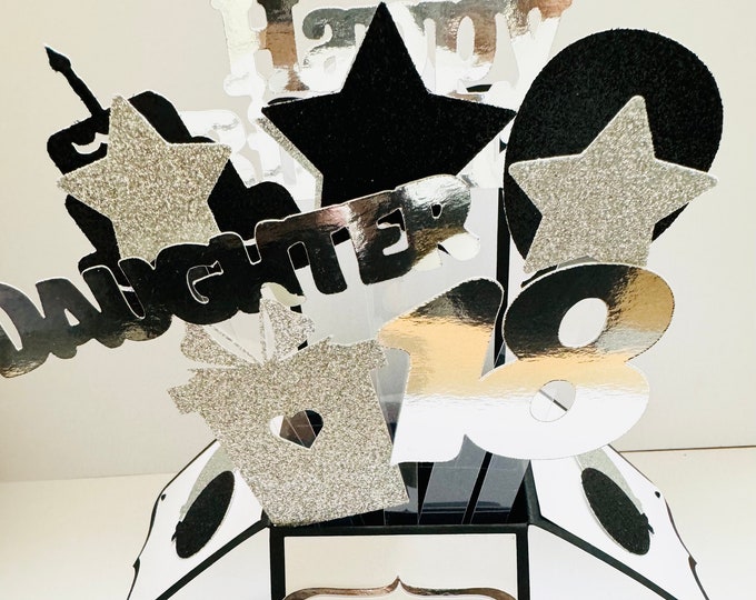 Handmade 3D 18th Birthday Card in a Box: Glitter Celebration