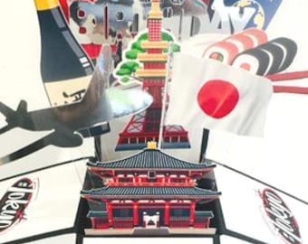 Carte de vœux/cadeau 3D personnalisée sur le thème du Japon/Tokyo