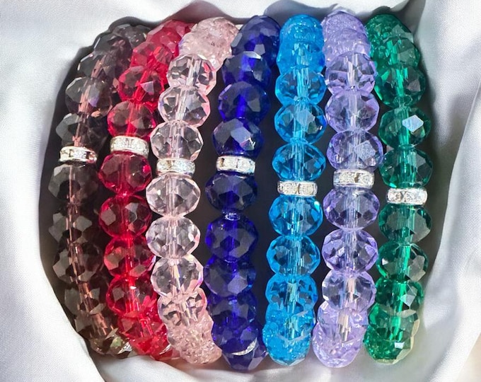 Chic Rondelle Briolette Faceted Crystal Bracelets with Silver studded spacer beads