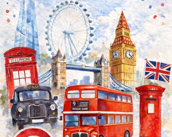 London Themed Birthday Card (Glossy Cardstock)