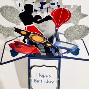 Boîte d'anniversaire/carte pop-up sur le thème de la boxe