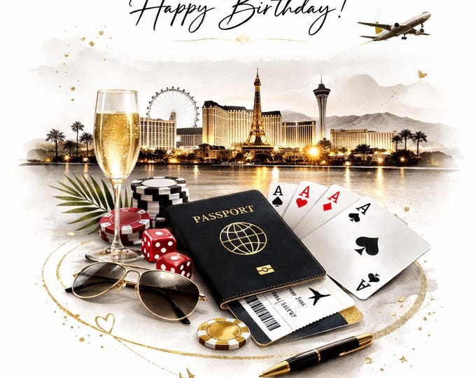 NEW** Las Vegas Themed Birthday Card (Glossy Cardstock)