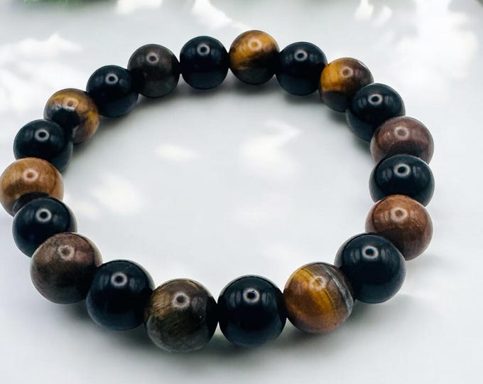 Tigers eye and hematite  beaded bracelet