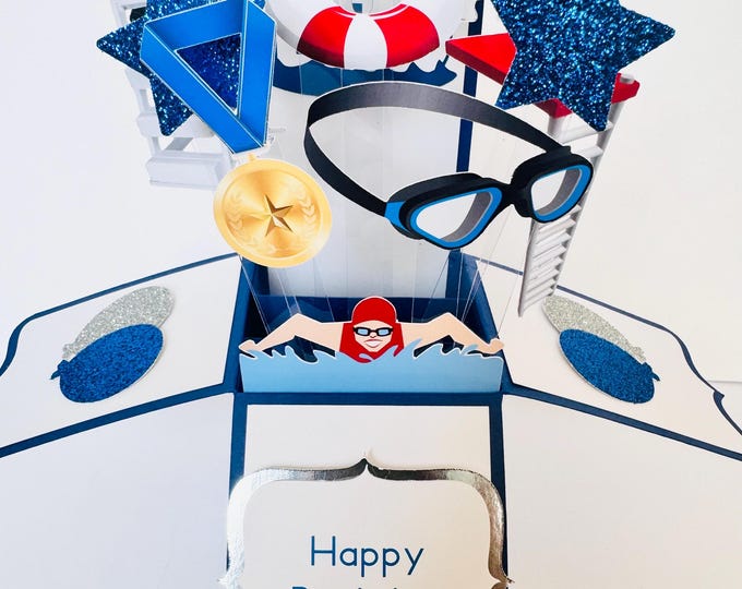 Swimming themed Card in a box/3D card