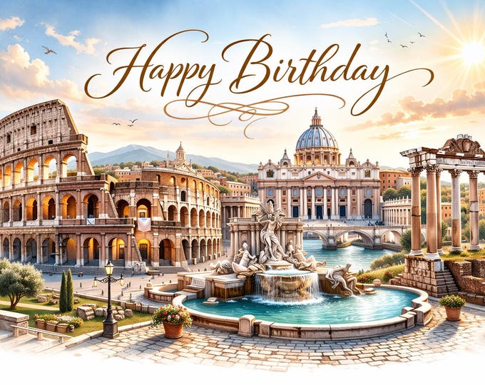 NEW** Rome Themed Birthday Card (Glossy Cardstock)