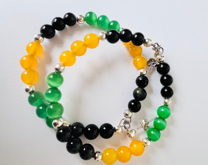 Black, Yellow and Green Obsidian Beaded Earrings