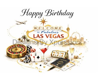 Carte d'anniversaire sur le thème de Las Vegas (papier cartonné brillant)