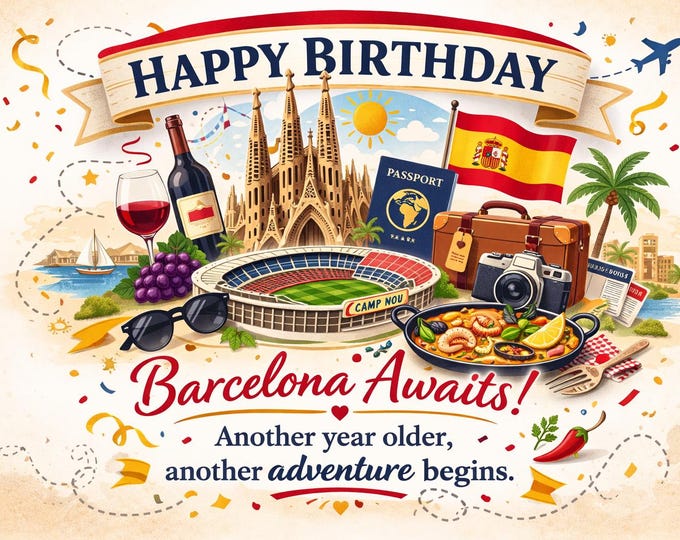 NEW** Barcelona Themed Birthday Card (Glossy Cardstock)