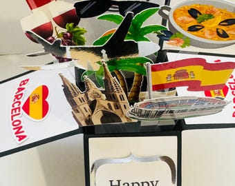Carte de vœux/cadeau 3D personnalisée sur le thème de Barcelone