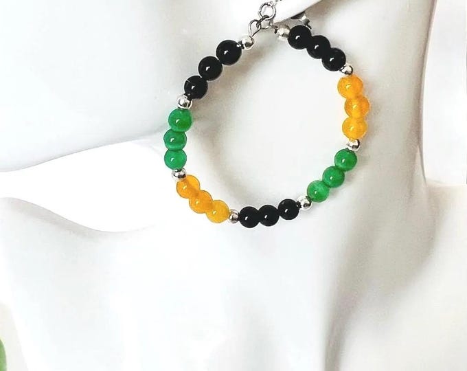 Black, yellow and green beaded earrings (Obsidian, Yellow Agate, Green Jade)