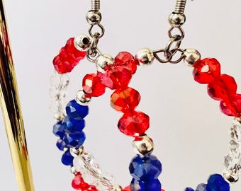 Boucles d'oreilles rouges, blanches et bleues