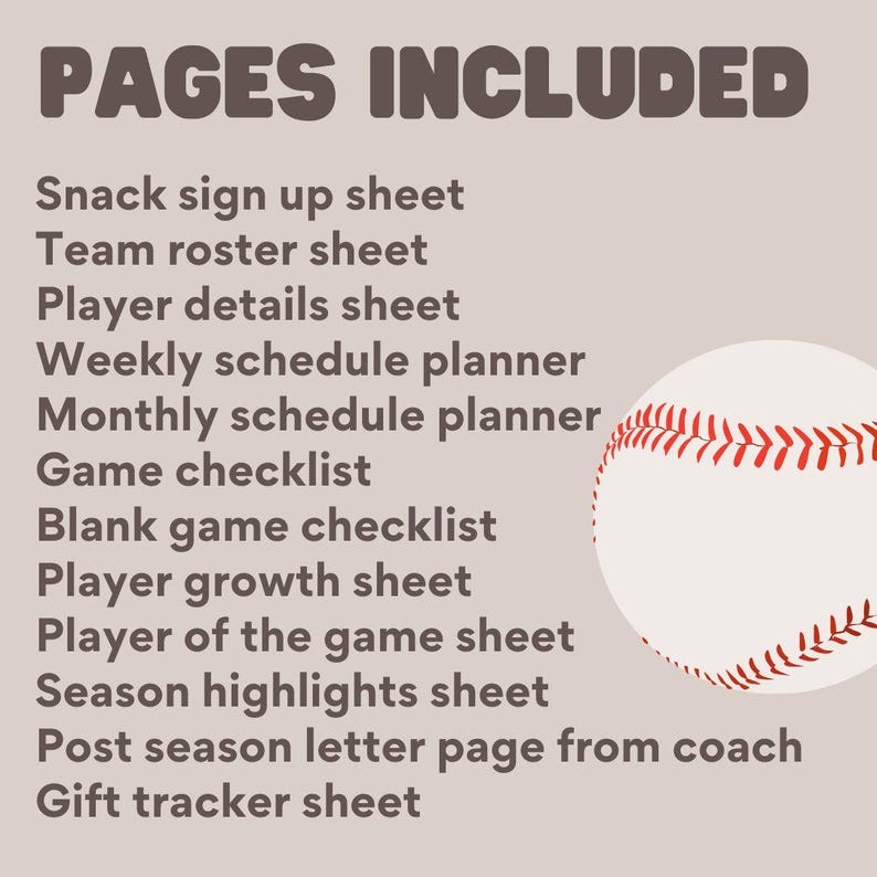 Baseball Team Mom Binder Kit | Printable Organizer for Youth Baseball ...