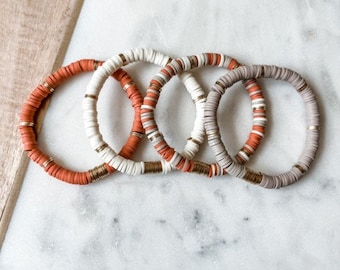 Gold Disc Stretch Bracelets l Heishi Gold Disc Bracelets l Heishi Disc Stacking Bracelets l Neutral Layering Bracelets l Boho Jewelry l Gift
