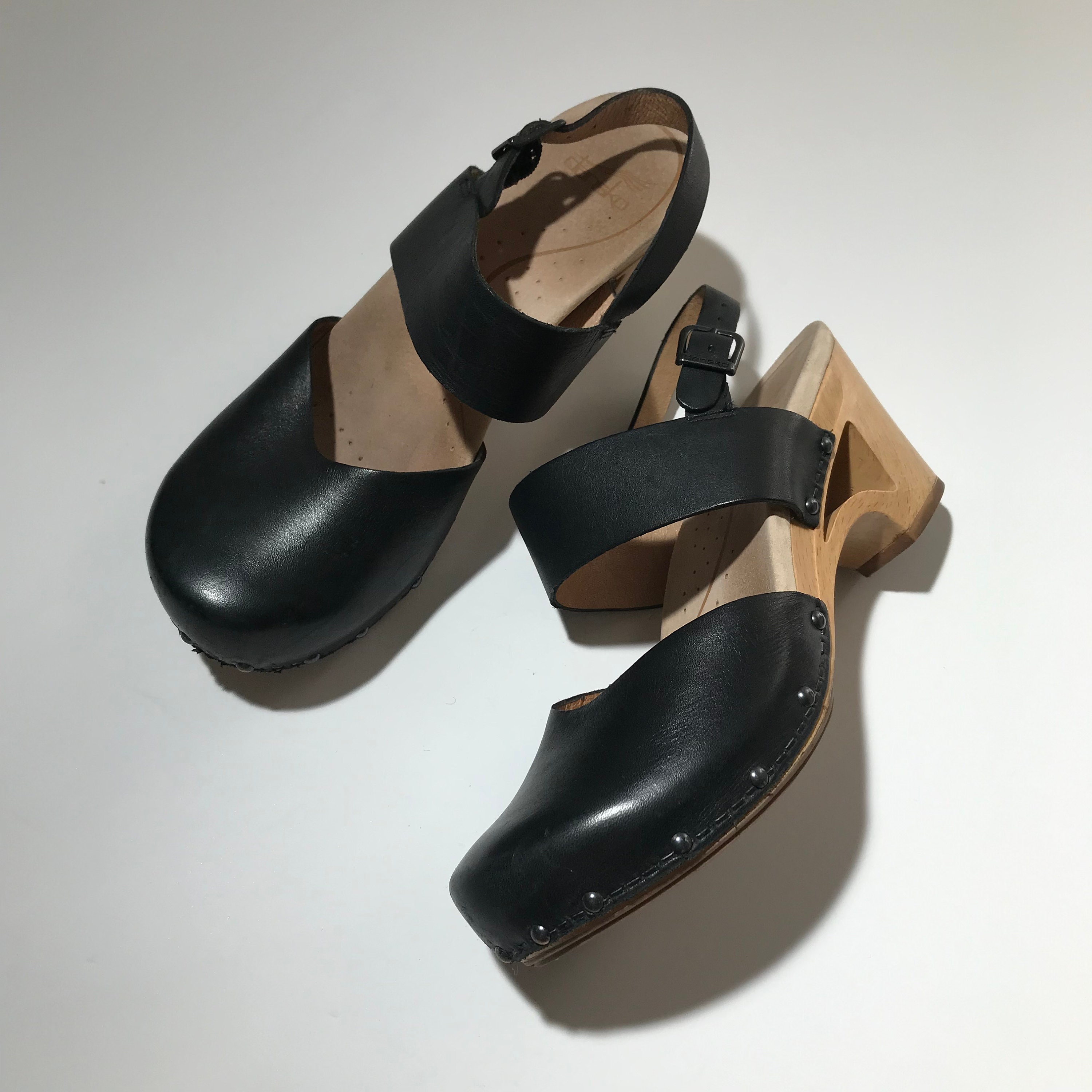 Rare Vintage Dansko Mary Janes Clogs Sandals Black Genuine Leather Size