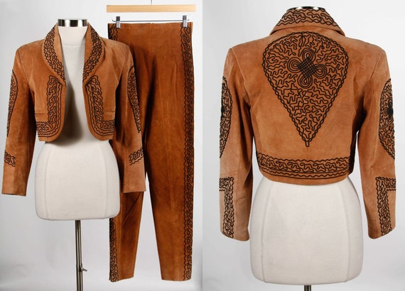 Size 7/8 Vintage Michael Hoban Brown Suede Embroid
