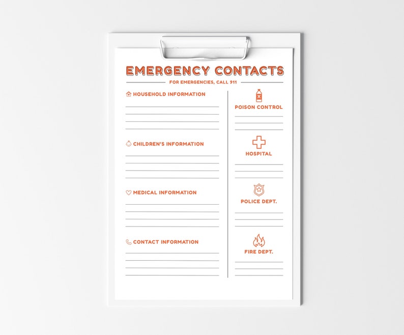 emergency contact babysitter contact phone number list etsy
