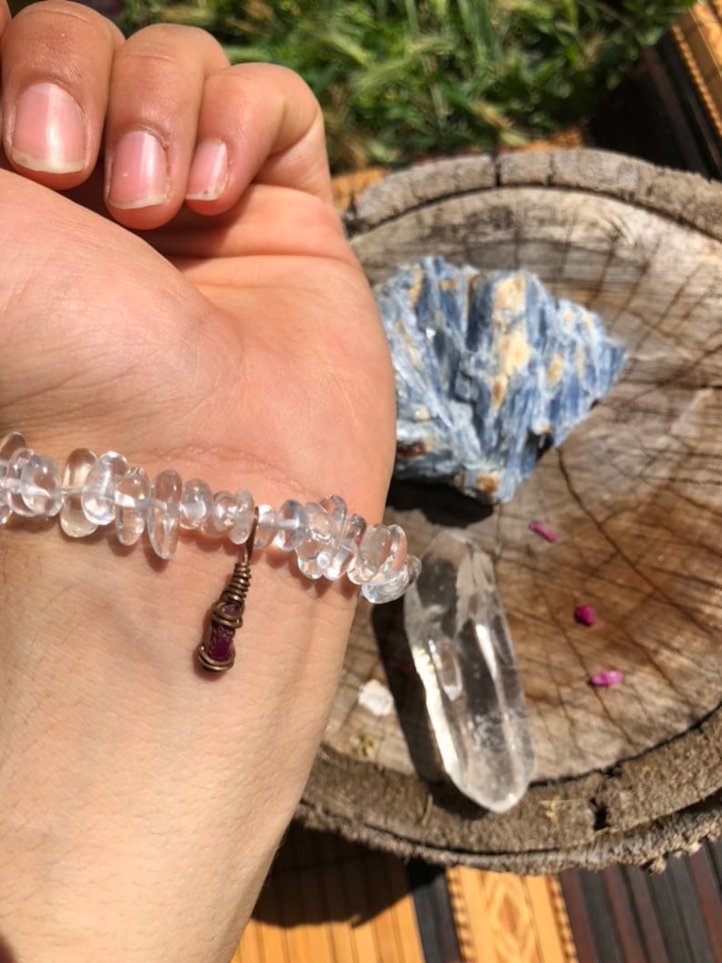 Vitality And Energy Purifier Bracelet Clear Quartz and Raw Ruby Charm Bracelet