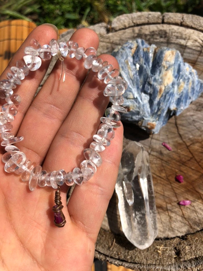 Vitality And Energy Purifier Bracelet Clear Quartz and Raw Ruby Charm Bracelet