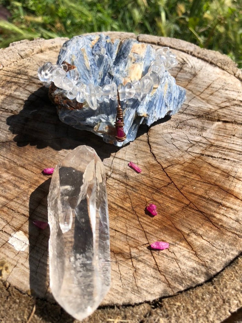 Vitality And Energy Purifier Bracelet Clear Quartz and Raw Ruby Charm Bracelet