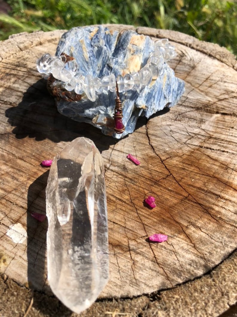 Vitality And Energy Purifier Bracelet Clear Quartz and Raw Ruby Charm Bracelet