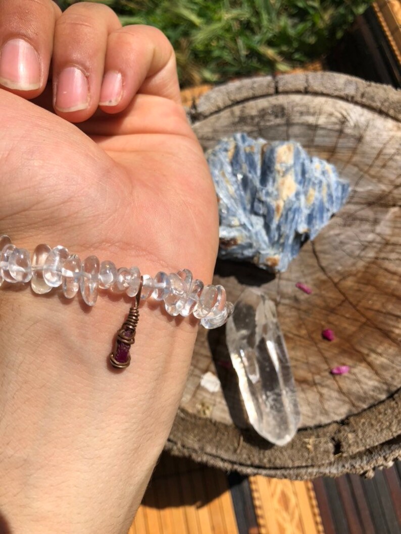 Vitality And Energy Purifier Bracelet Clear Quartz and Raw Ruby Charm Bracelet