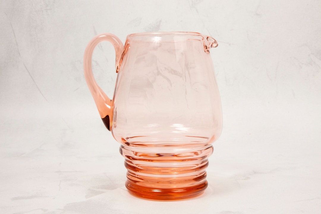 Vintage Rose Glass Jug, Mid Century Handblown Pink Glass Pitcher