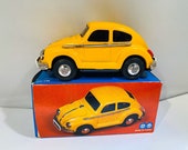 Vintage Yellow Tin Friction VW Beetle Toy MF 146 MIB