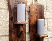 1 Handmade reclaimed rustic vintage style wooden walnut wood wall mounted pillar sconce candle holder. Cozy home decor. different tones