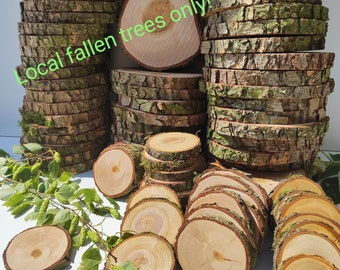 Wooden Slices Natural wood logs Discs 1-100 pcs 2-23cm Recycled Rustic Round Christmas Craft Decor fireplace decorations SUSTAINABLE Arts