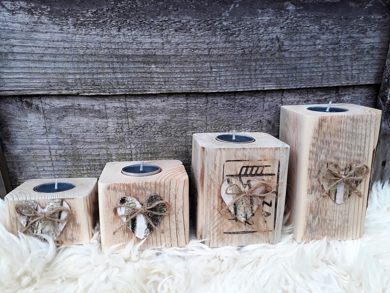 Lovely Wooden Tea Light Candle Holders Recycled Wood Wedding Etsy UK