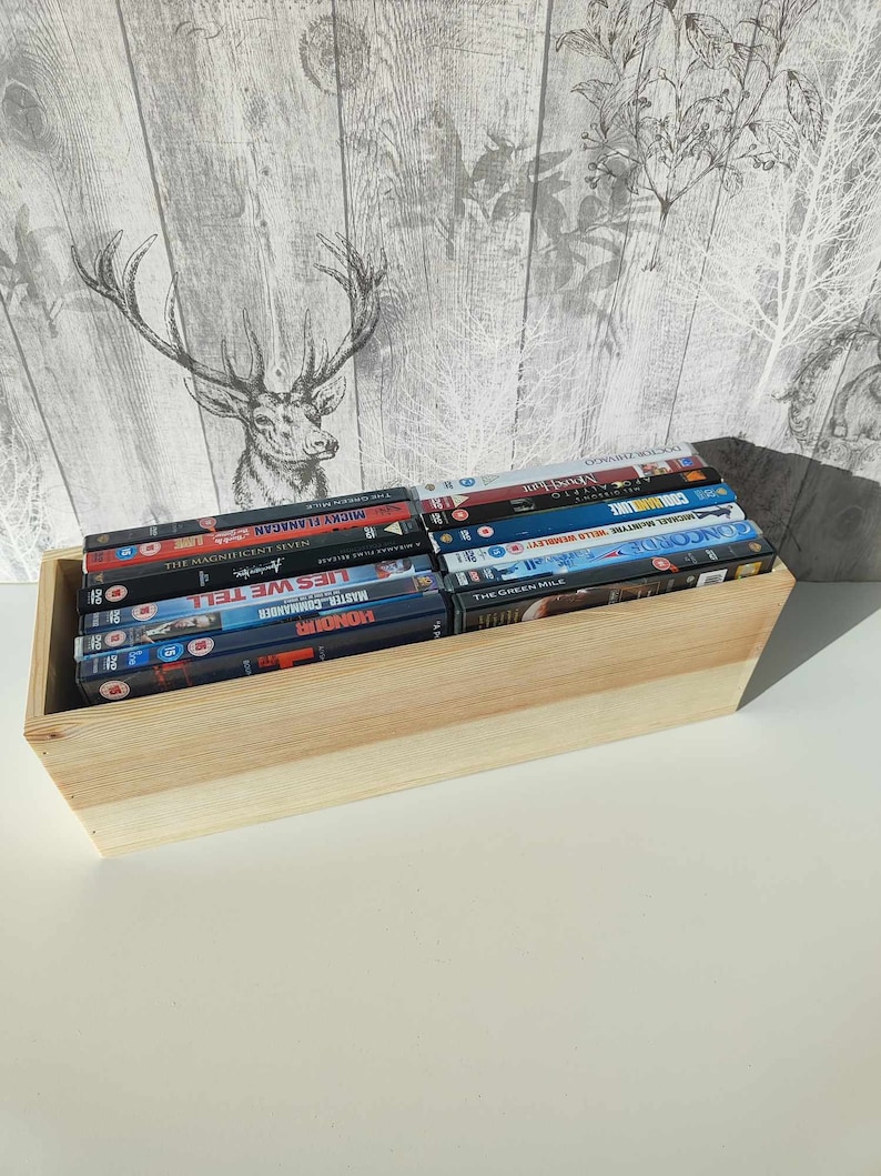 Pine Wood CD Storage Crate: Pyrography Arts & Crafts 42x13x13cm(for DVDs)