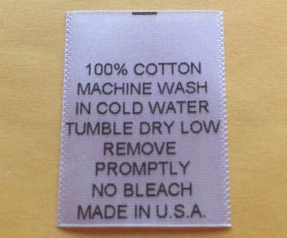 100Pcs Custom White Thermal Printed Satin Care Label Made In USA 100/% Cotton